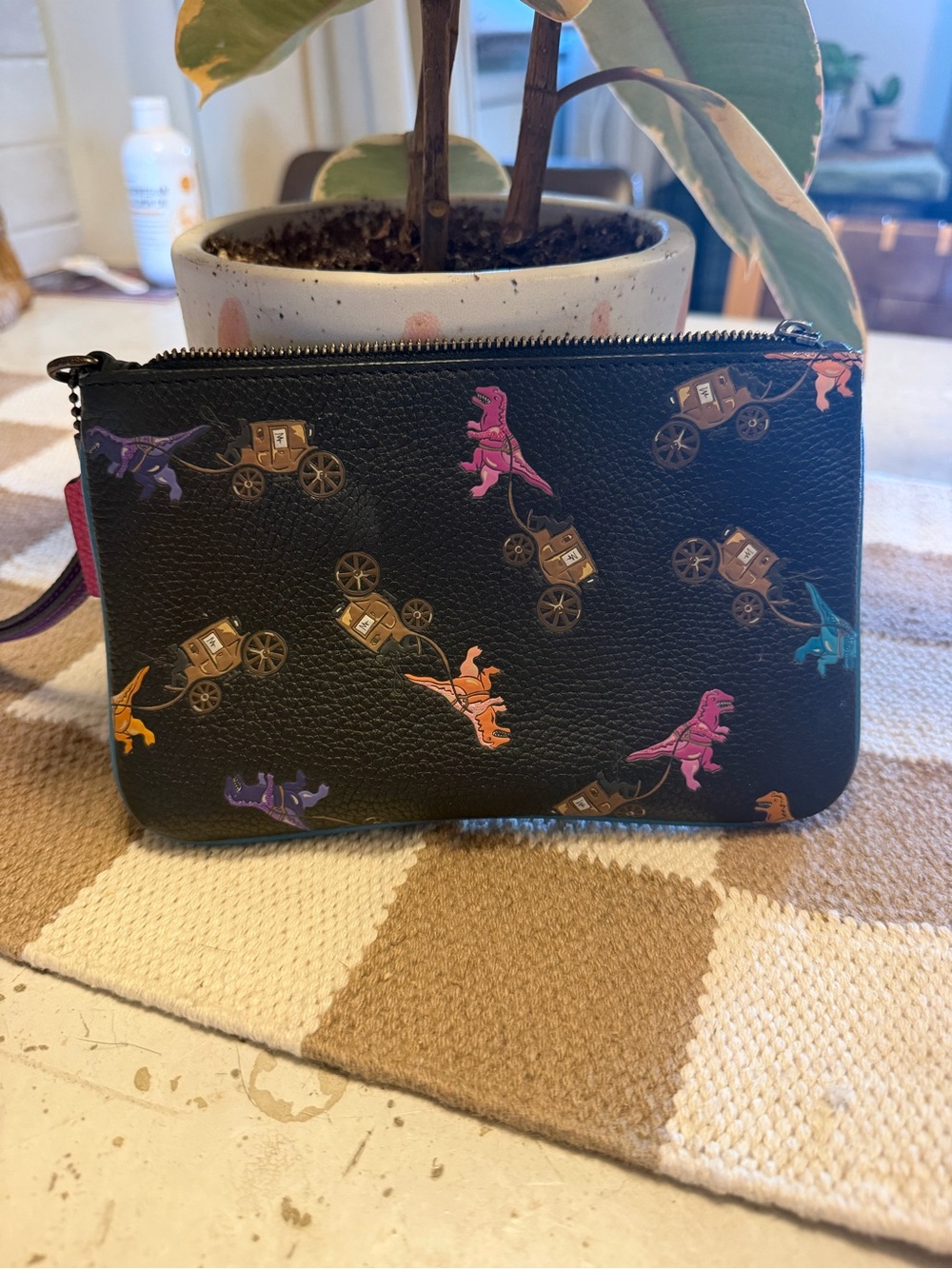 Coach Black Leather Wristlet with Dino Print - Picture 2 of 8